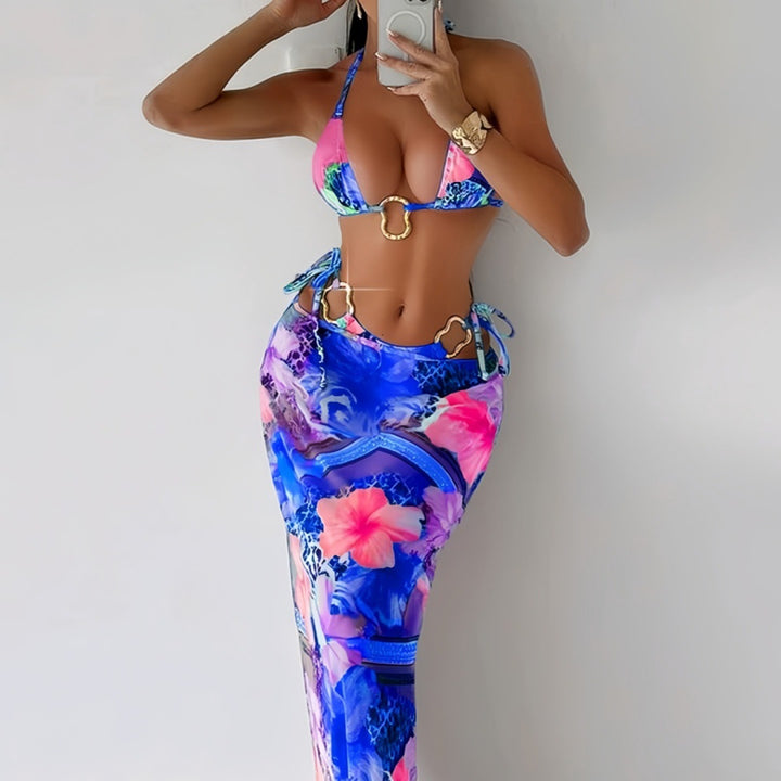 Damen Maxi-Badeanzug mit floralem Design und modischem Cut-Out Drune