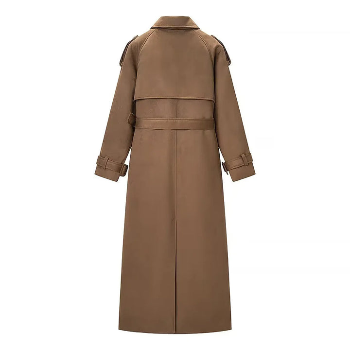 Damen nan langer Trenchcoat mit doppelt geknöpfter Front, Taillengürtel, Epauletten und Manschettendetail Drune