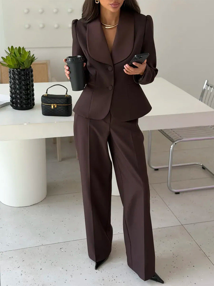 Damen Taillierter Blazer mit übergroßem Schalkragen und Hose mit hohem Bund und weitem Bein Drune