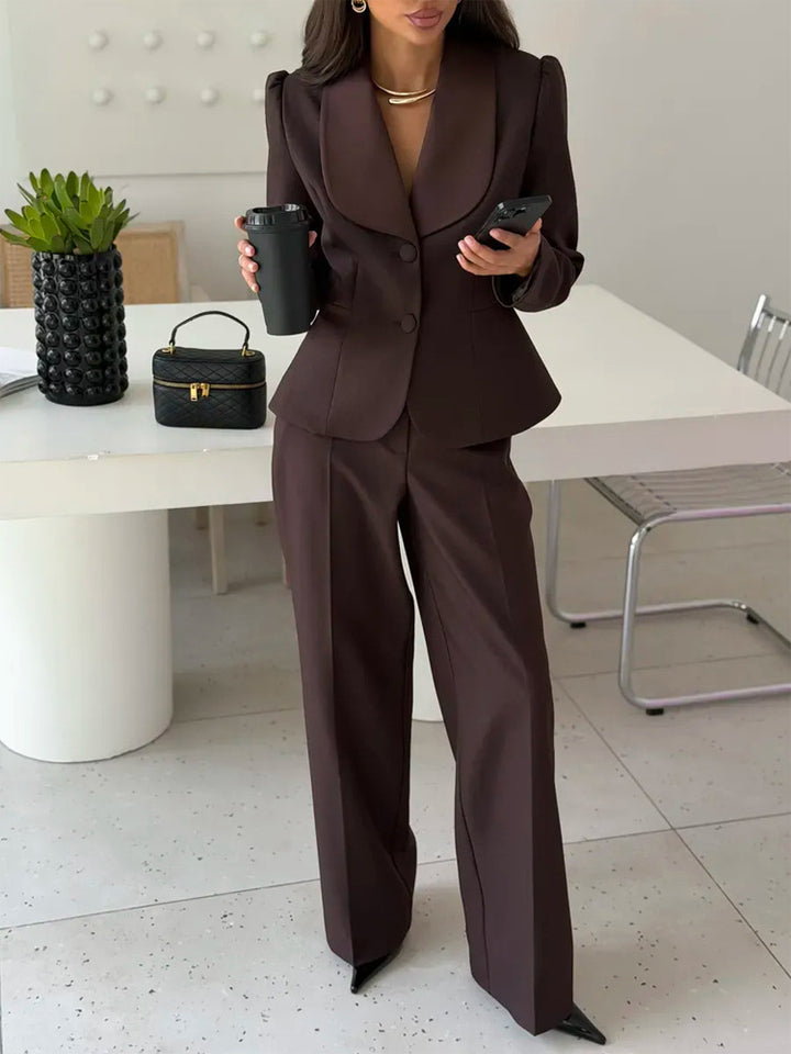 Damen Taillierter Blazer mit übergroßem Schalkragen und Hose mit hohem Bund und weitem Bein Drune