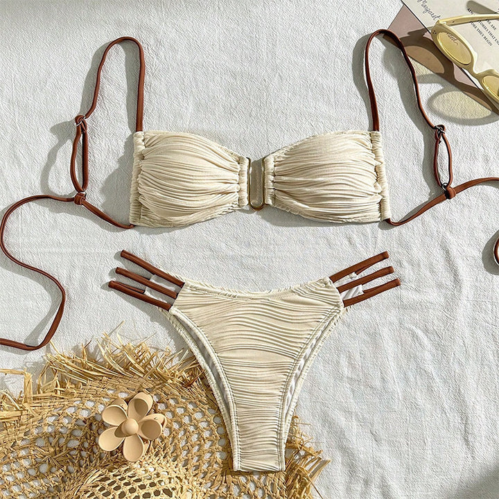 Damen Bandeau-Bikini mit raffiniertem Rüschendesign und verstellbaren Trägern Drune