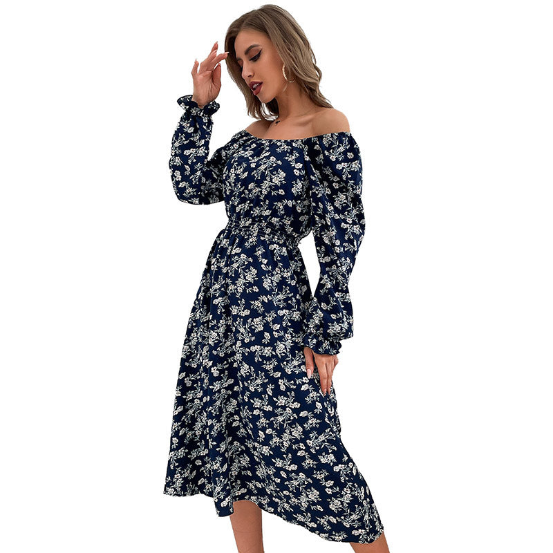 Damen Off-Shoulder Kleid mit floralem Design Drune