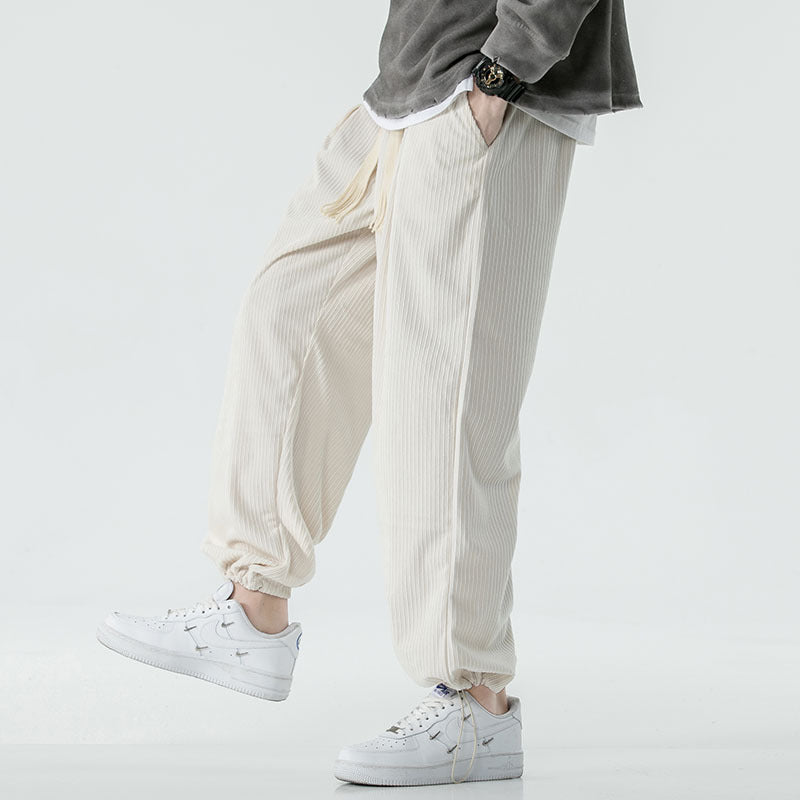 Herren Locker geschnittene Cordhose mit breitem Bein, elastischem Bund und dekorativem Kordelzug Drune