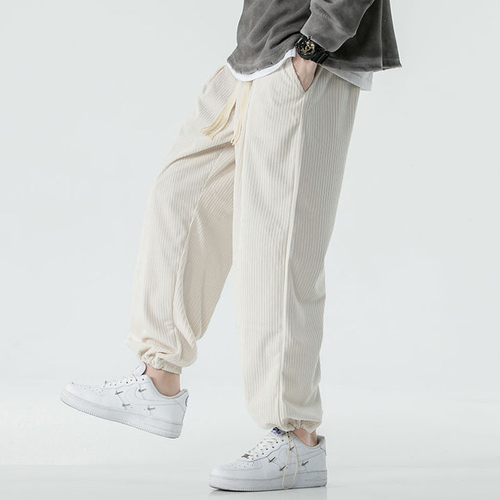 Herren Locker geschnittene Cordhose mit breitem Bein, elastischem Bund und dekorativem Kordelzug Drune