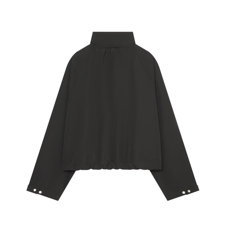 Damen Kurzer Cropped-Blouson mit hohem Stehkragen, Knopfleiste und Tunnelzugsaum Drune