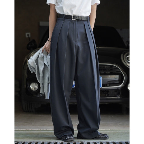 Damen Weite hochtaillierte Palazzo-Hose mit doppelter Bundfalte und fließender Satin-Optik Drune