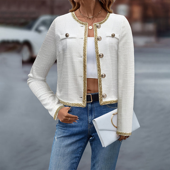 Damen elegante Jacke mit strukturiertem Stoff und modischen Knopfdetails Drune