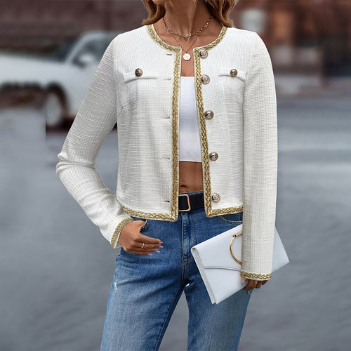 Damen elegante Kurzjacke mit klassischen Knopfdetails Drune