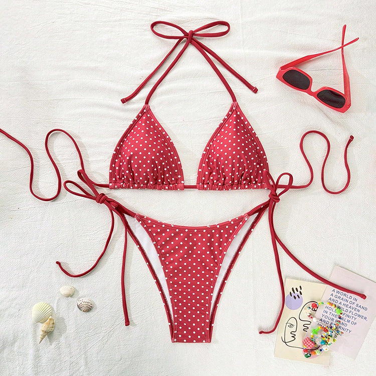 Damen Triangel-Bikini mit verspieltem Punktenmuster und verstellbarem Bund Drune