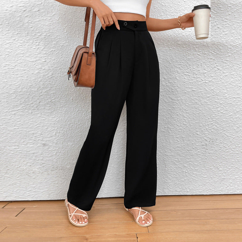 Damen Elegante Stoffhose mit hoher Taille und seitlichen Taschen Drune