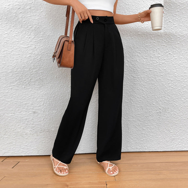 Damen Elegante Stoffhose mit hoher Taille und seitlichen Taschen Drune