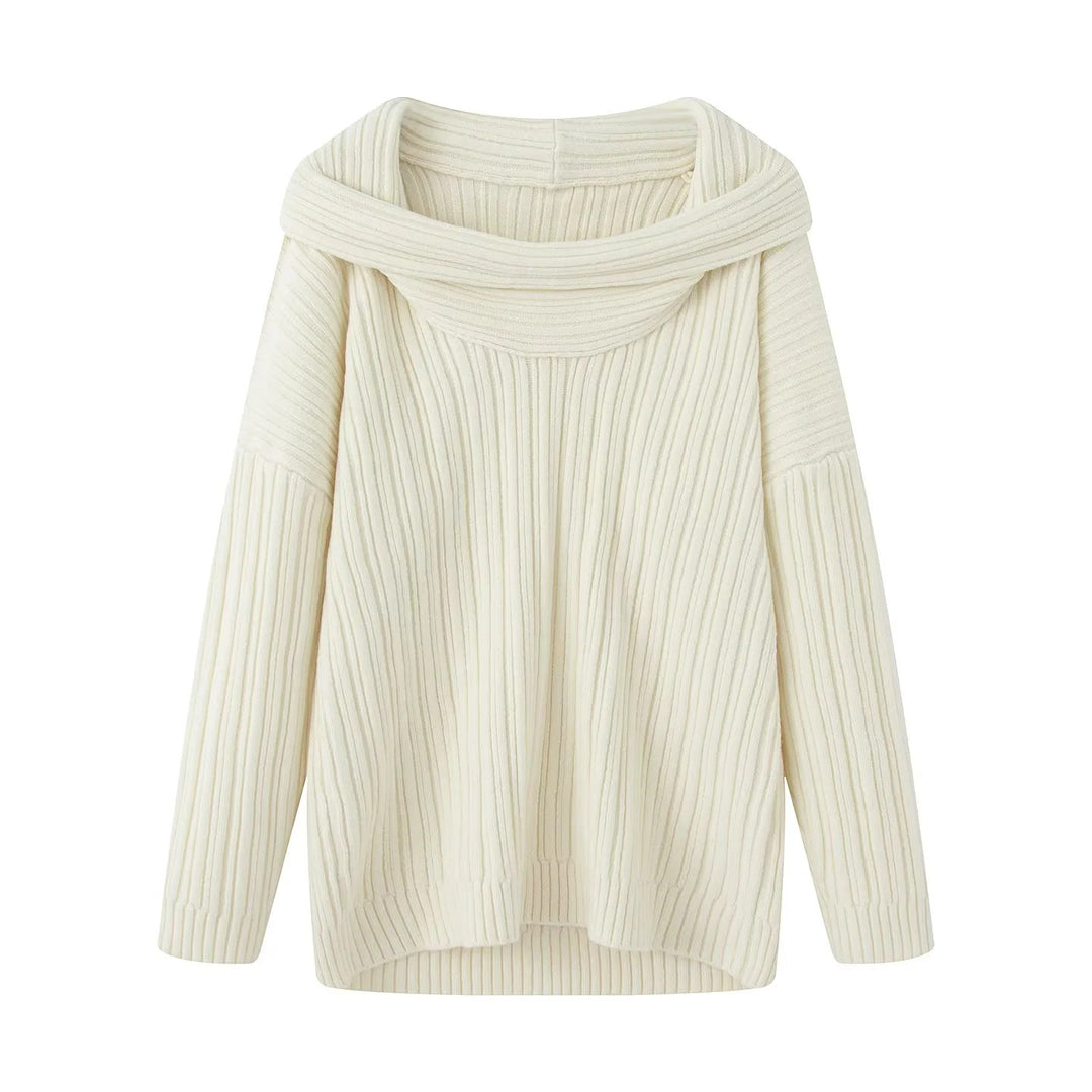 Damen nan Oversize-Rippstrick-Pullover mit weitem Rollkragen und überschnittener Schulter Drune