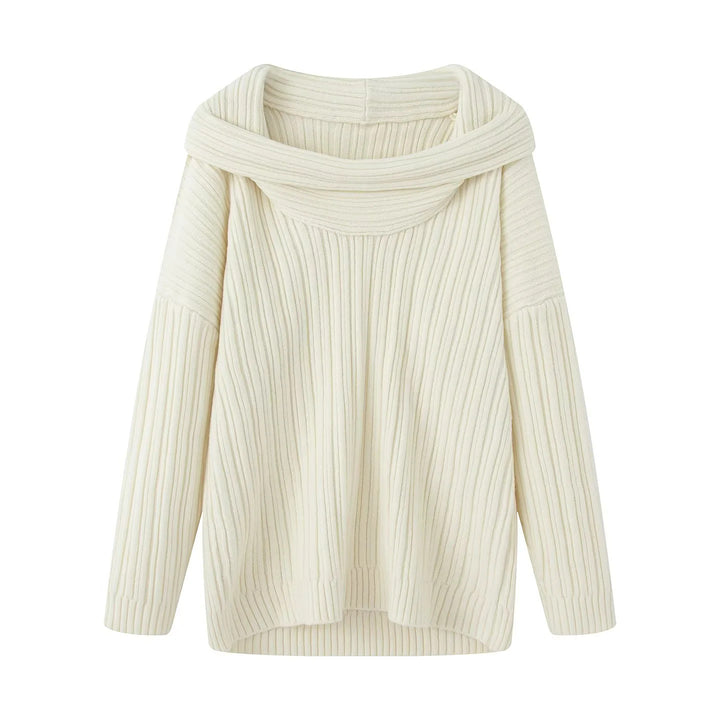 Damen nan Oversize-Rippstrick-Pullover mit weitem Rollkragen und überschnittener Schulter Drune