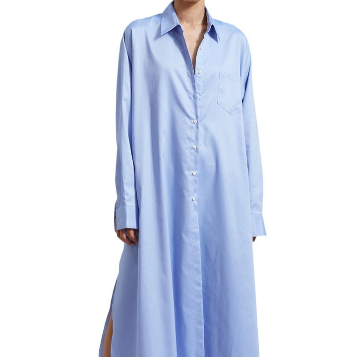 Damen Maxikleid im Hemdblusen-Stil mit seitlichem Schlitz und langen Ärmeln Drune