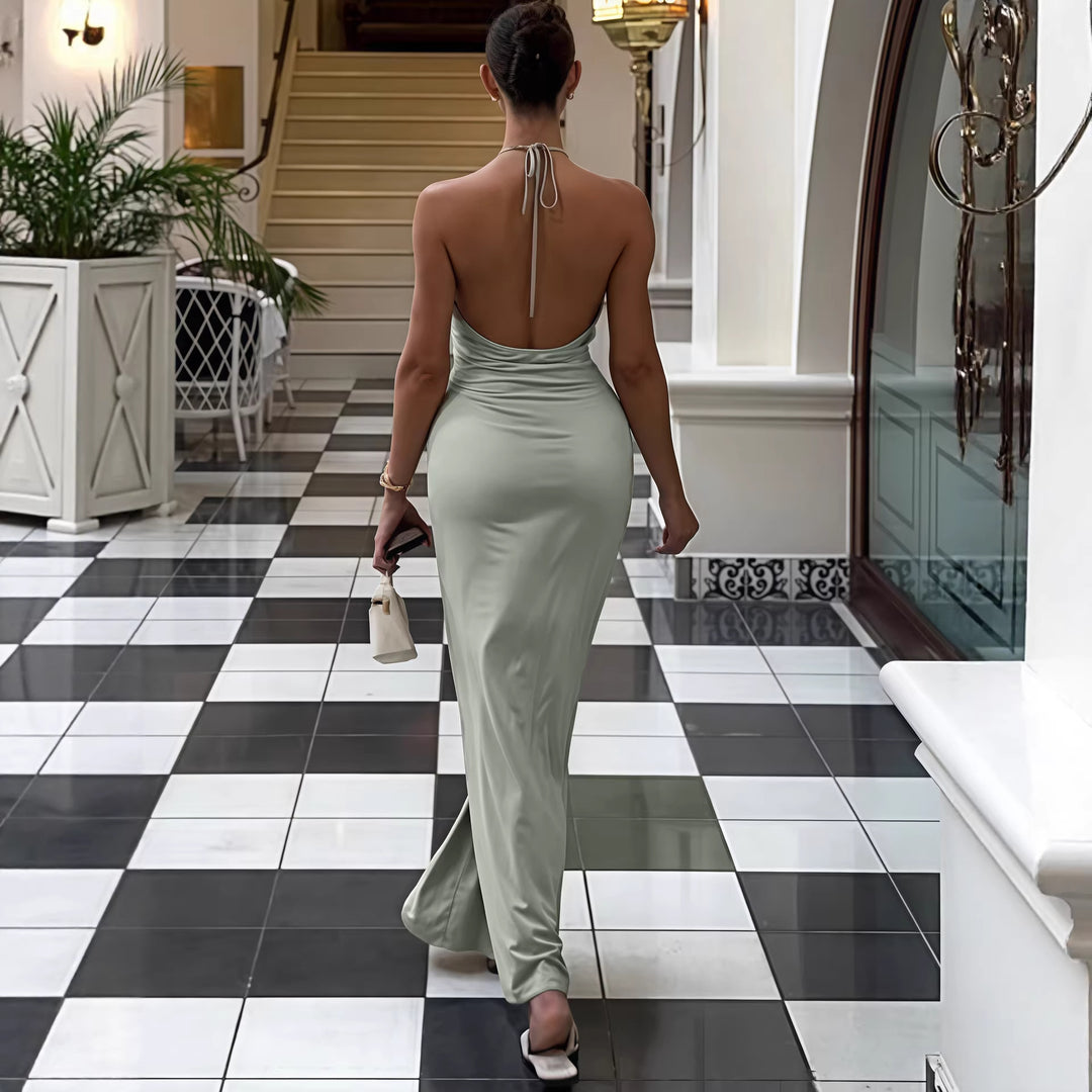 Damen Elegantes Wickelkleid mit tiefer V-Ausschnitt und raffiniertem Gürtel Drune