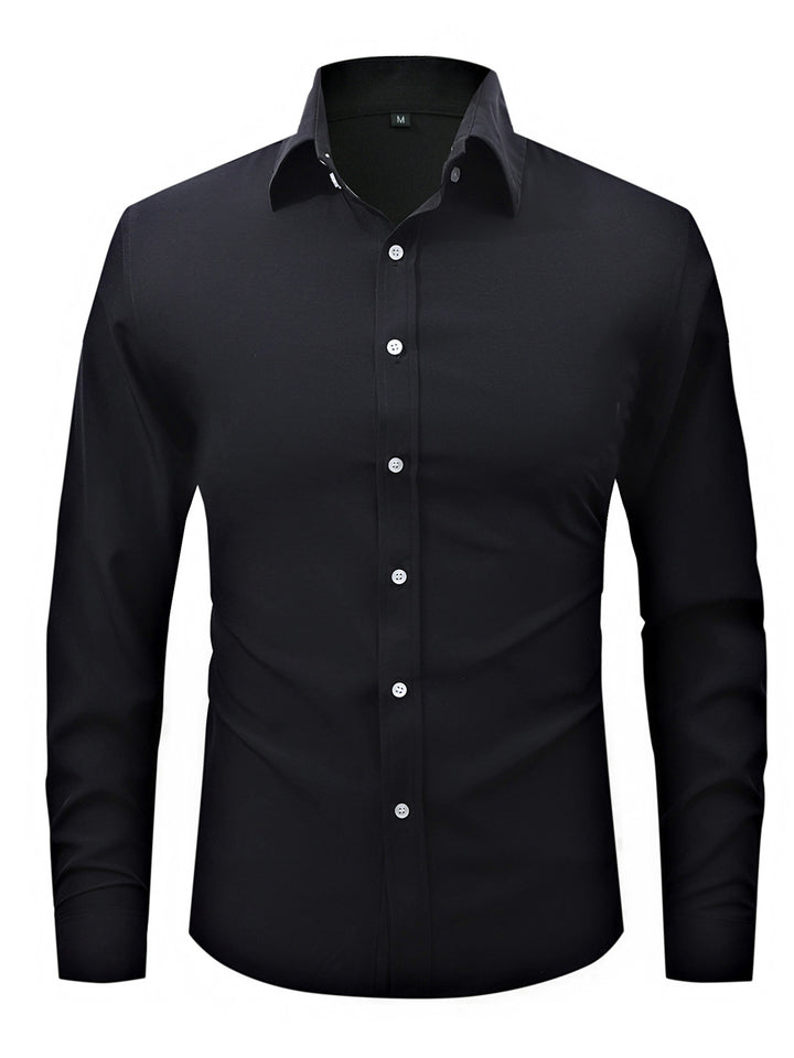 Men's  slim fit long sleeve stretch cotton dress shirt with spread collar Drune