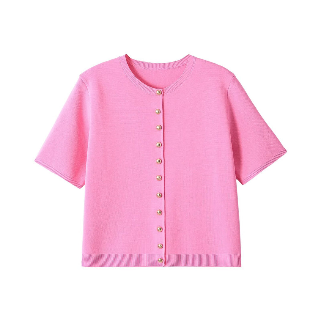 Damen nan Feinstrick-Cardigan mit kurzen Ärmeln und Zierknopfleiste Drune