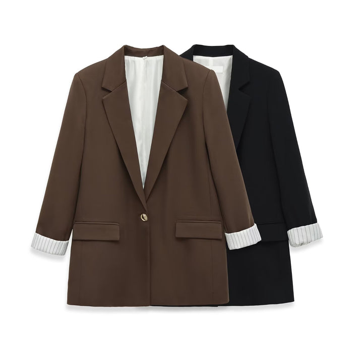 Damen Longline-Blazer mit aufgesetzten Pattentaschen und umgeschlagenen Ärmelaufschlägen Drune