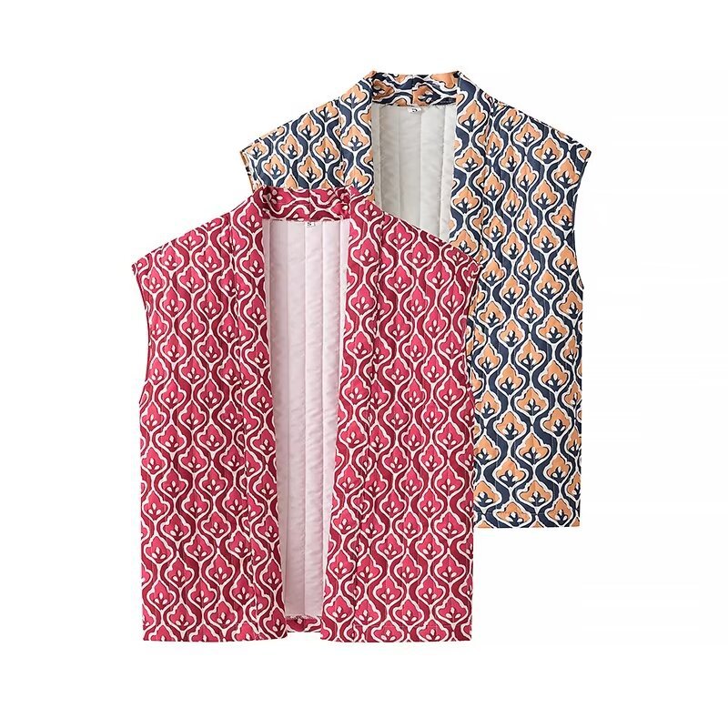 Damen nan gequiltete ärmellose Weste mit offener Kimono-Front und dekorativem Allover-Muster Drune