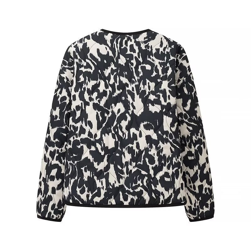 Damen Steppjacke im Oversize-Boxy-Schnitt mit rundem Halsausschnitt und abstraktem Animal-Print Drune