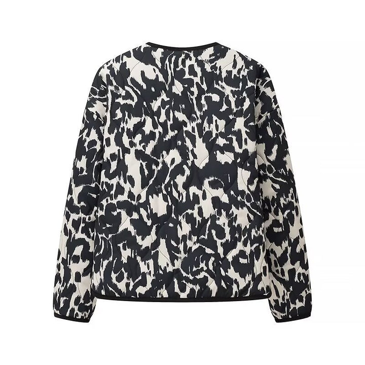 Damen Steppjacke im Oversize-Boxy-Schnitt mit rundem Halsausschnitt und abstraktem Animal-Print Drune