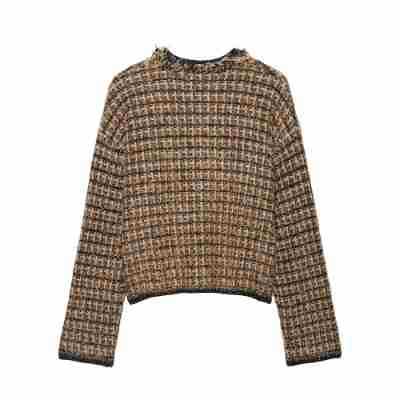 Damen Bouclé-Tweed-Croppedjacke mit Fransenbesatz und Rundhalsausschnitt Drune