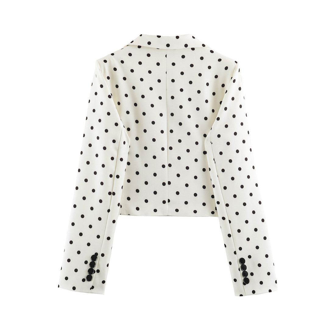 Damen Gepunkteter Cropped-Blazer mit Reverskragen und Pattentaschen Drune