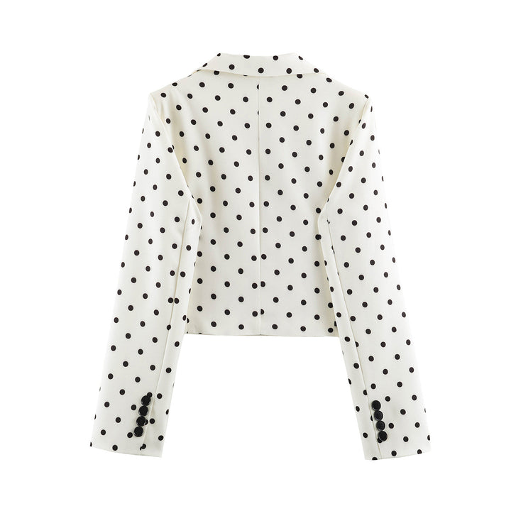 Damen Gepunkteter Cropped-Blazer mit Reverskragen und Pattentaschen Drune