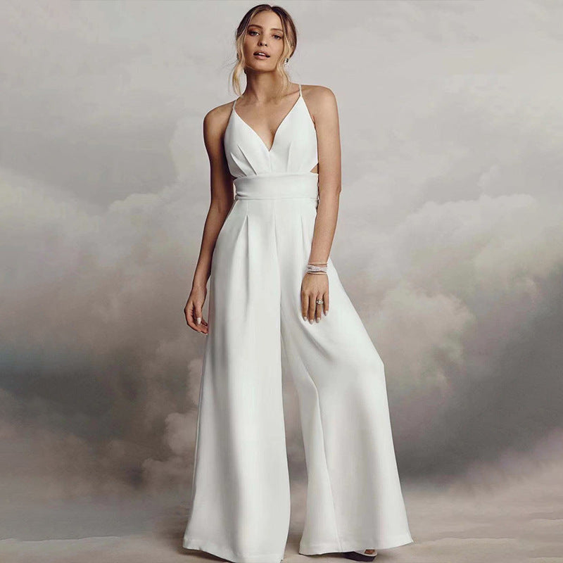 Damen Jumpsuit mit Elegantem V-Ausschnitt und Fließendem Bein Drune