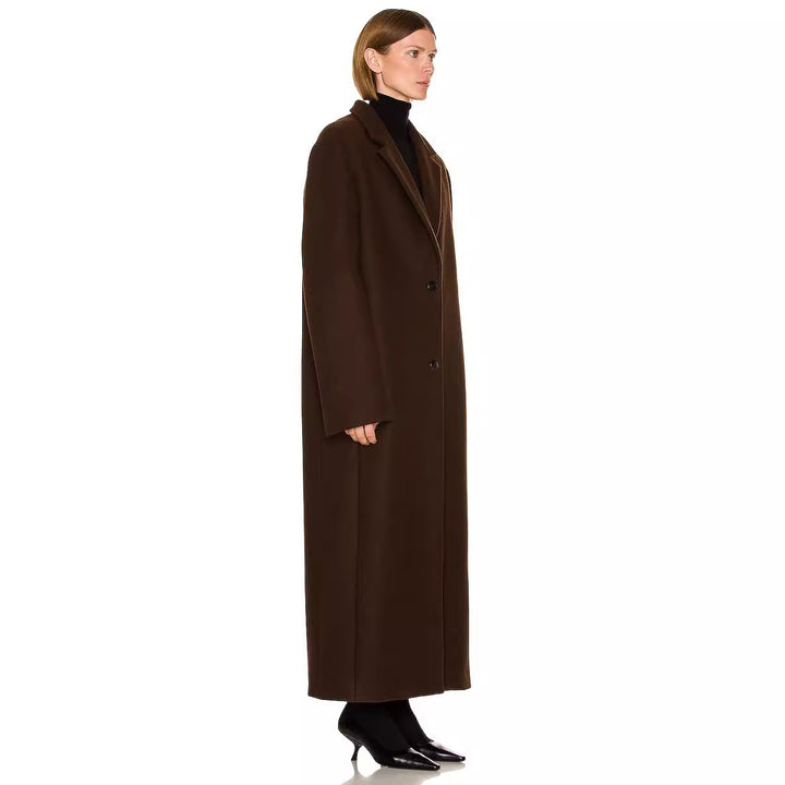 Damen Maximaler Einreihiger Mantel im Oversize‑Schnitt mit klassischem Revers Drune