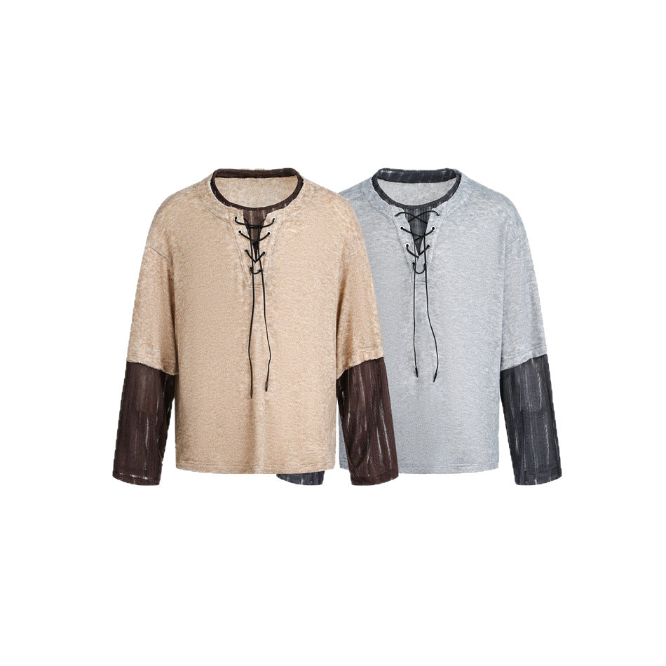 Damen Samtiges Longsleeve mit Schnürdetail und durchsichtigen Ärmel‑Einsätzen Drune
