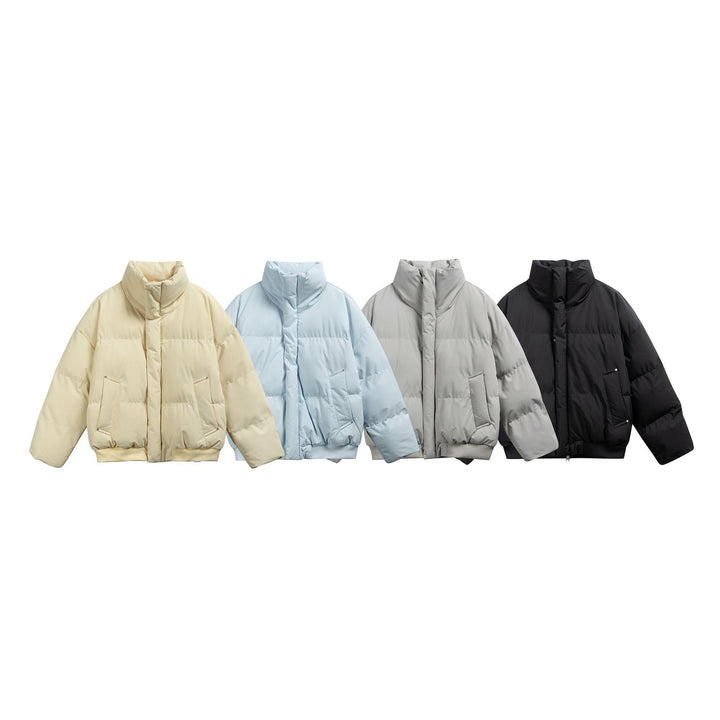 Damen Kurze wattierte Steppjacke im Boxy‑Cut mit hohem Stehkragen und Rippenbund Drune
