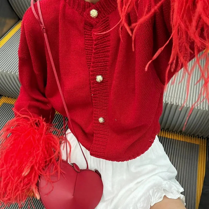 Damen Stilvolle Strickjacke mit ausgefallenen Ärmeln Drune