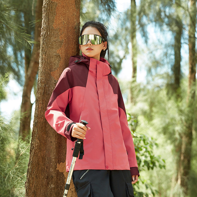 Damen Wasserfeste Outdoorjacke mit Kapuze und markantem Bergprint Drune