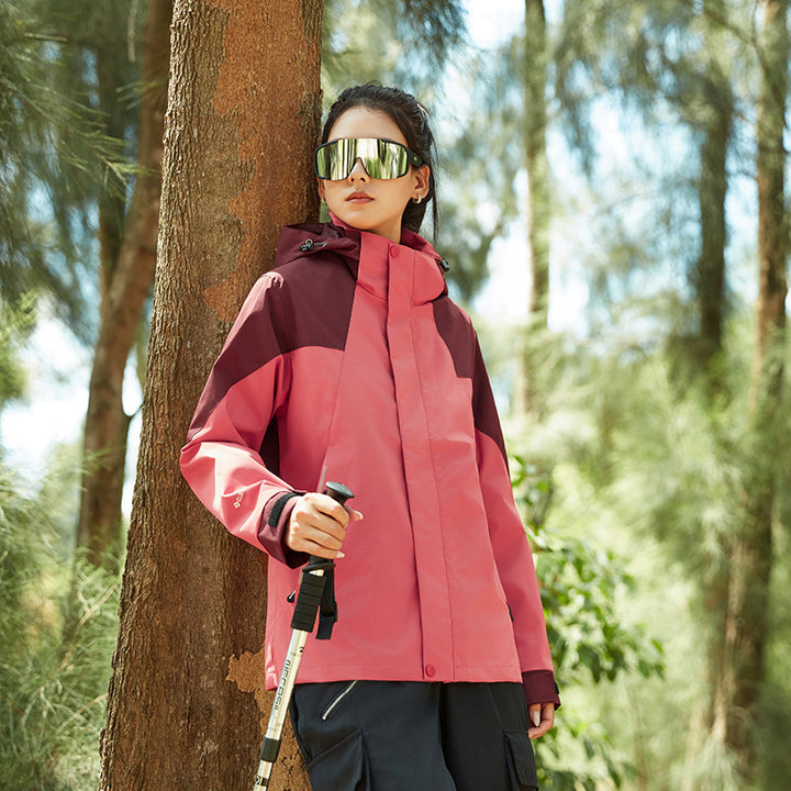Damen Wasserfeste Outdoorjacke mit Kapuze und markantem Bergprint Drune