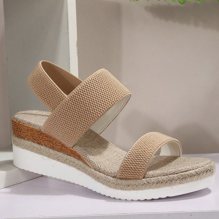 Damen Plateau-Sandalen mit dualem Riemen und entspannter Jute-Optik Drune