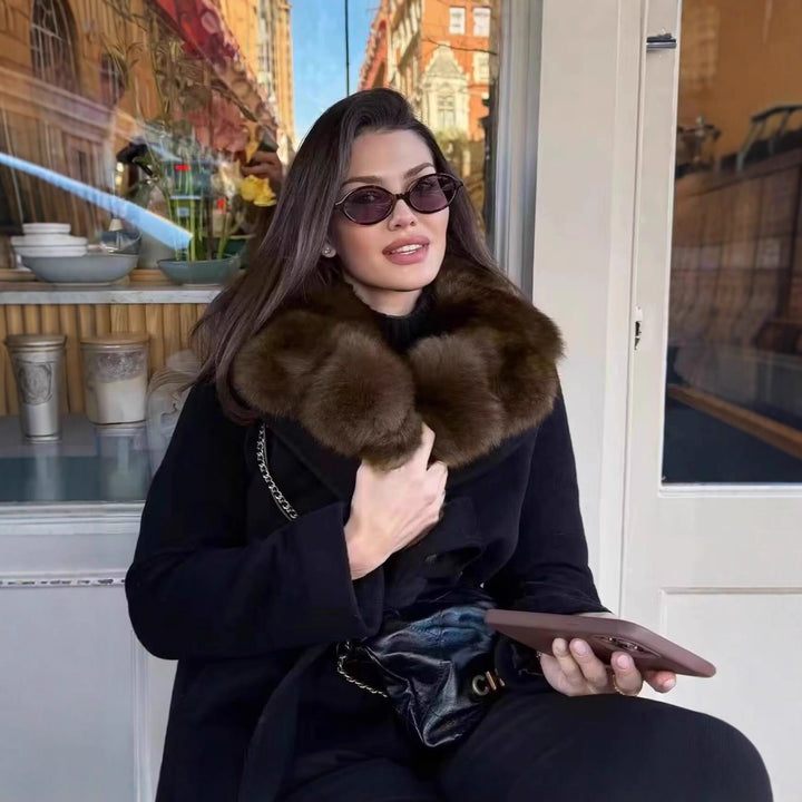 Damen Kurzer Wollmix-Mantel mit abnehmbarem Faux-Fur-Schalkragen und Taillengürtel Drune