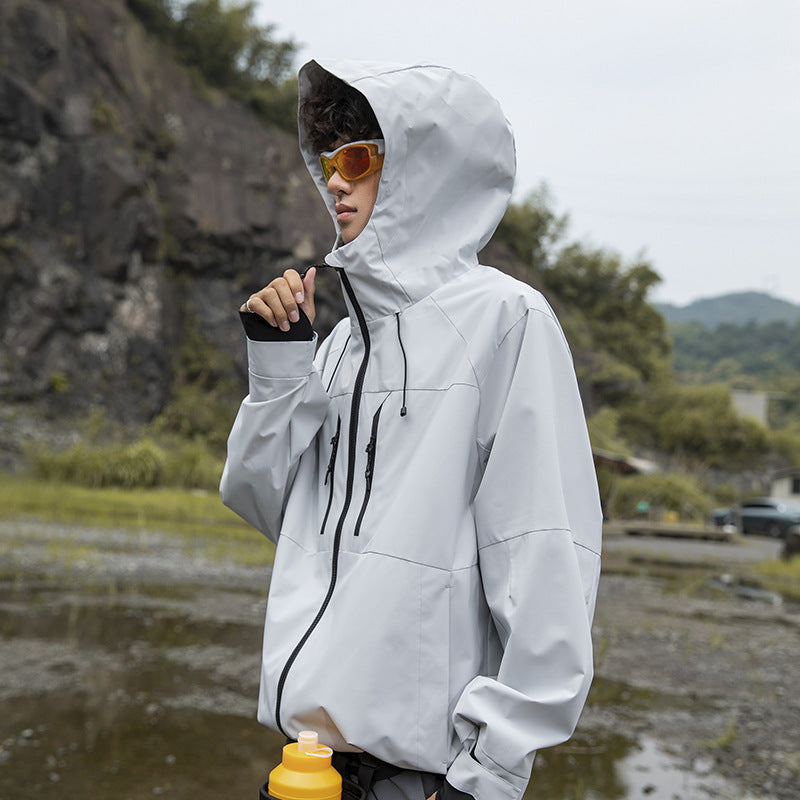 Herren Technische Regen-Softshell-Jacke mit Kapuze, Reißverschluss und verstellbarem Saum Drune