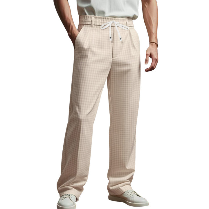 Herren Leichte Relaxed-Fit Karo-Loungehose mit Tunnelzug und weitem Bein Drune