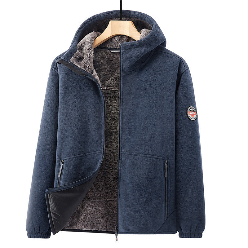 Herren Fleece-Kapuzenjacke mit Teddyfutter, Zwei-Wege-Reißverschluss und verdeckten Reißverschlusstaschen Drune