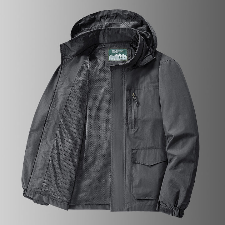 Herren Kapuzen-Outdoorjacke mit atmungsaktivem Meshfutter, wasserabweisender Ripstop‑Hülle & verdecktem Frontreißverschluss Drune