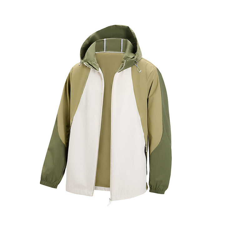 Herren leichte wasserabweisende Farbblock-Windjacke mit Kapuze und Reißverschluss Drune