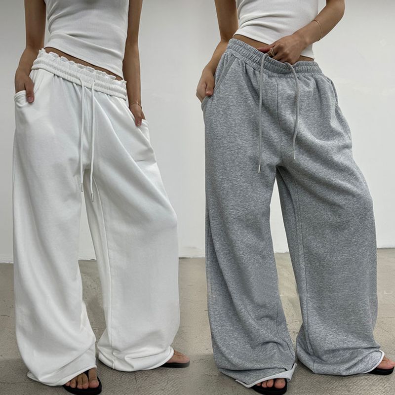 Damen nan weite High-Waist Loungehose mit gerafftem Bund und Kordelzug Drune