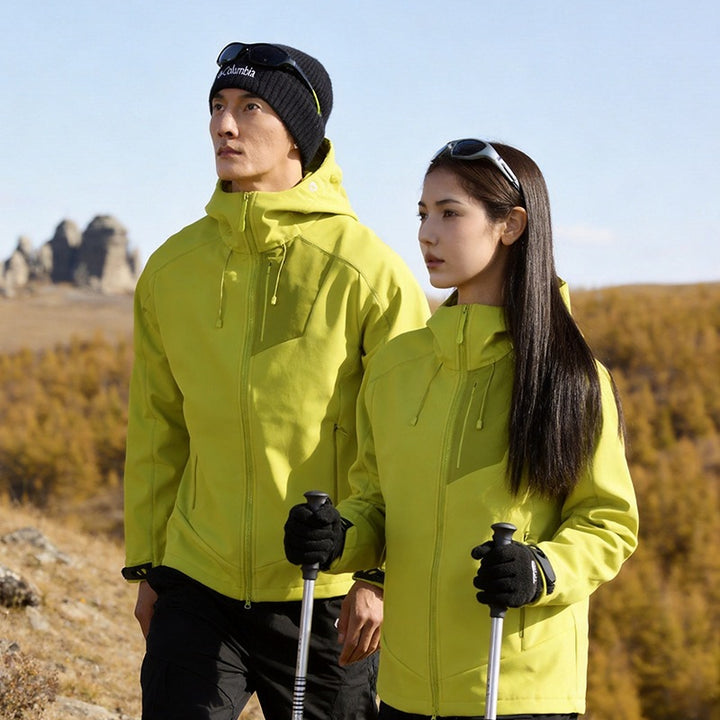 Unisex Softshell Outdoorjacke mit Kapuze, winddicht und elastisch Drune