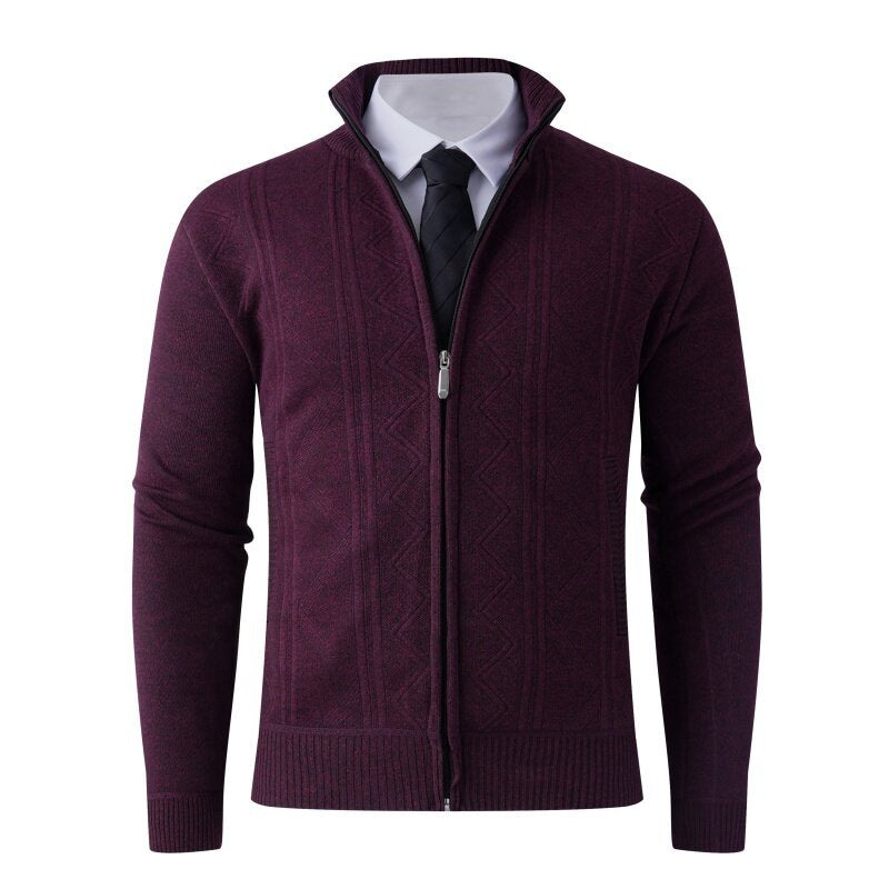 Herren Strick-Zipjacke mit Stehkragen und dezentem Rautenmuster Drune