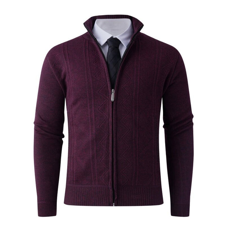 Herren Strick-Zipjacke mit Stehkragen und dezentem Rautenmuster Drune