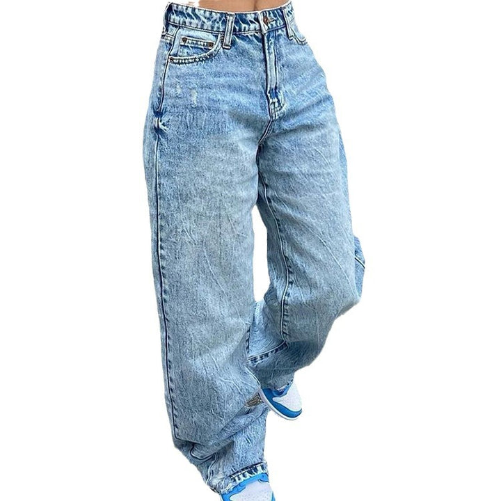 Damen nan weite High-Waist Baggy-Jeans mit tiefem Schritt, Five-Pocket Design und extra-langen Beinen Drune