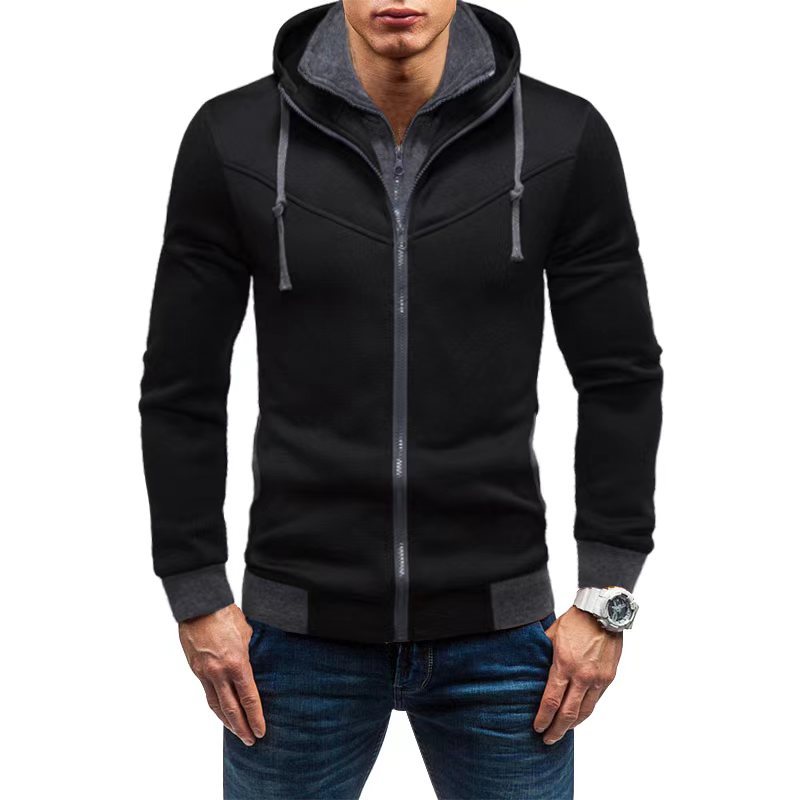 Herren Slim-Fit Kapuzenjacke mit verdecktem Reißverschluss-Doppelkragen und kontrastierten Bündchen Drune