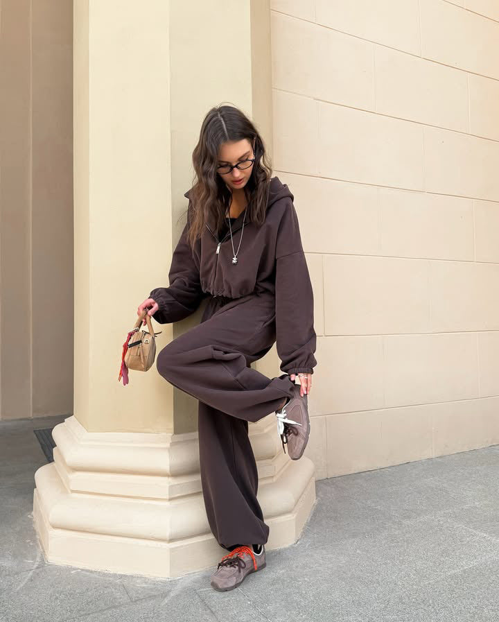Damen oversized Kapuzenjacke mit Reißverschluss und weiten Jogginghose Lounge-Set Drune