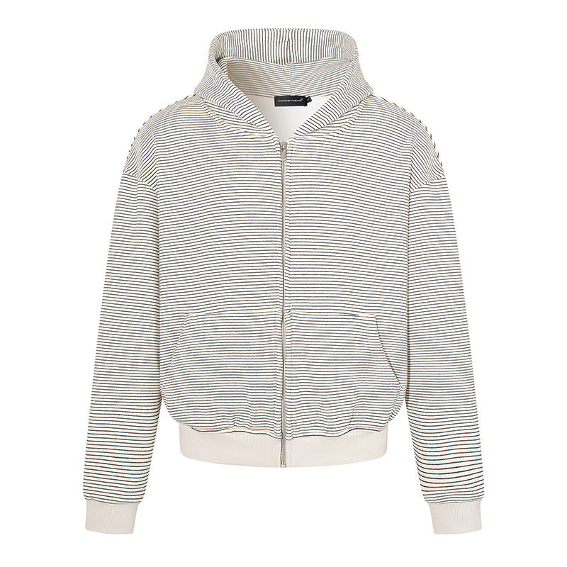 Damen Feinringel-Zipjacke mit hohem Stehkragen, Kängurutaschen und elastischem Saum Drune